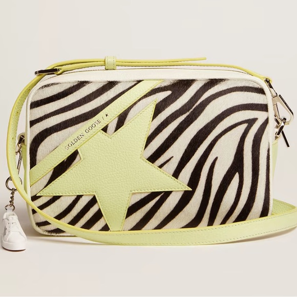 Star Bag in white & lime hammered leather w/zebra-print pony skin insert - Picture 4 of 8
